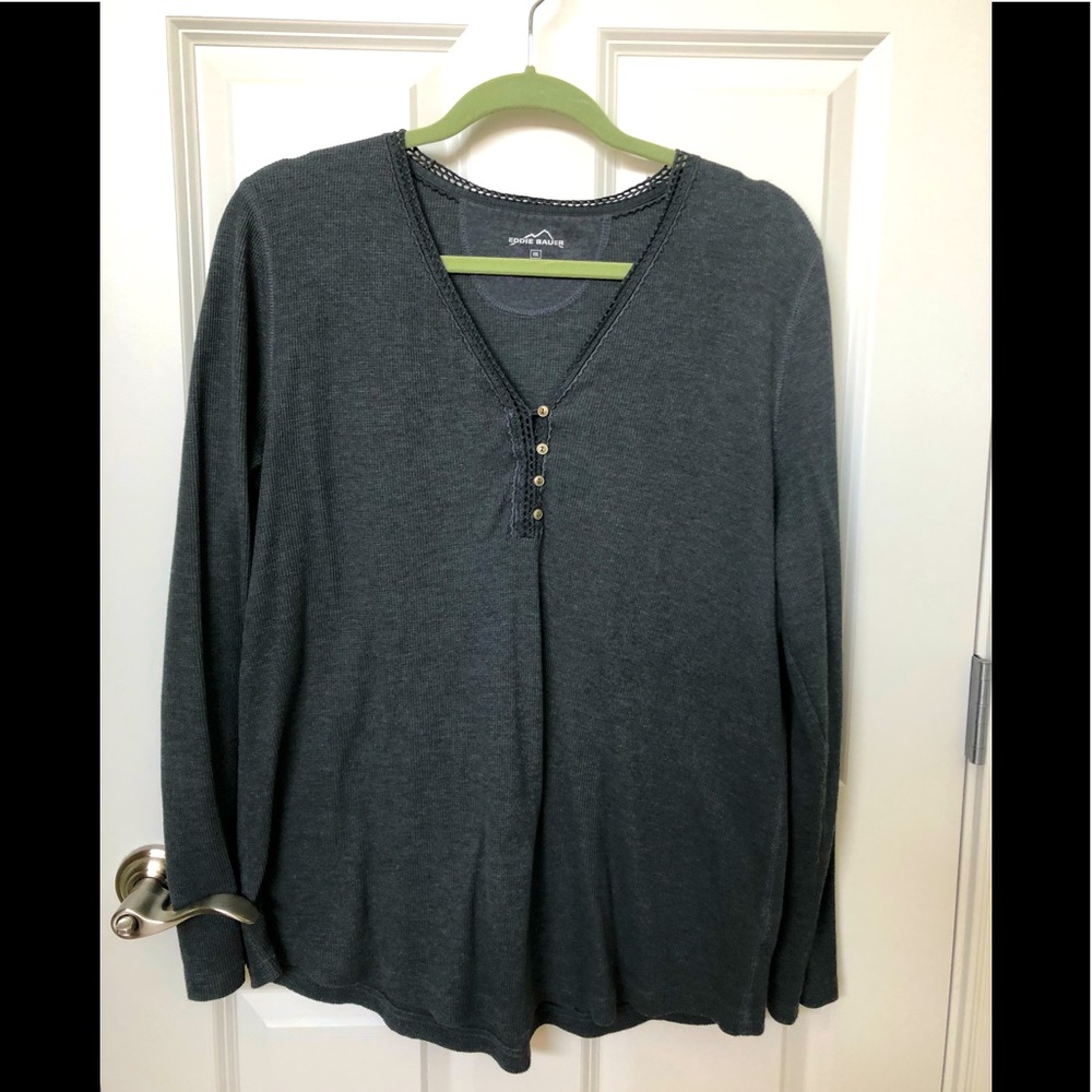 Eddie Bauer Dark Grey Thermal Weave Top GUC